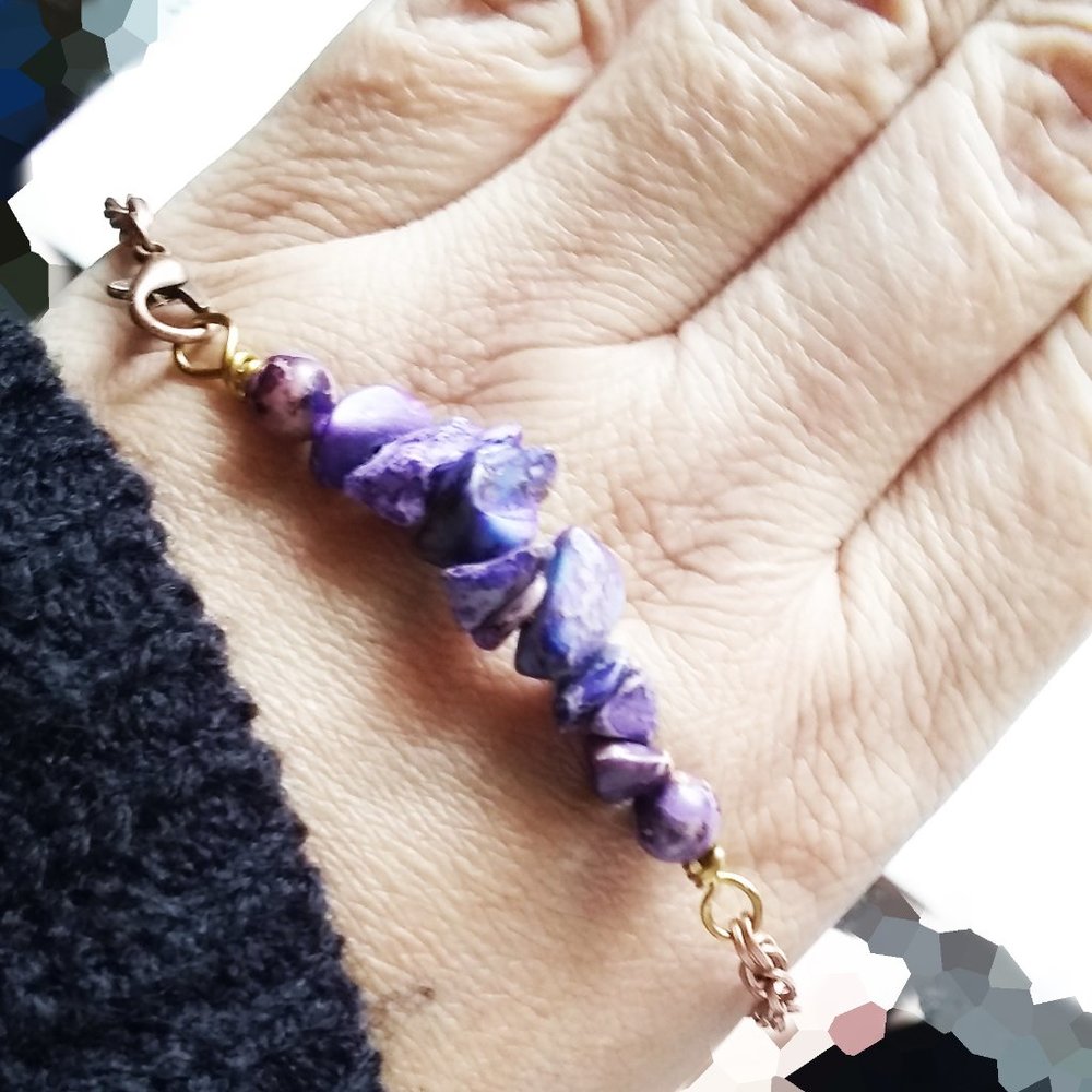 Boho! Purple Sea Sediment Jasper + Copper Bracelet - Picture 8 of 9